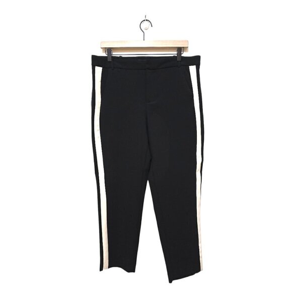 Zara Basic Black Flat Front Side Stripe Cropped Pants Sz L - Picture 1 of 6